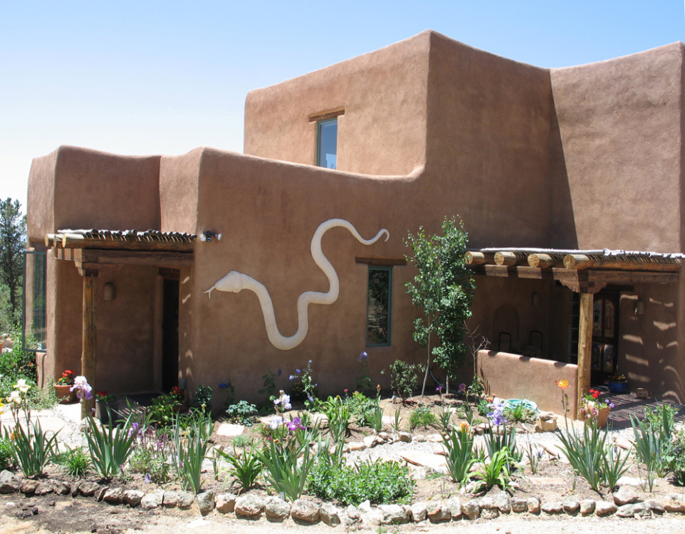 pueblo style rastra block home in Taos, NM