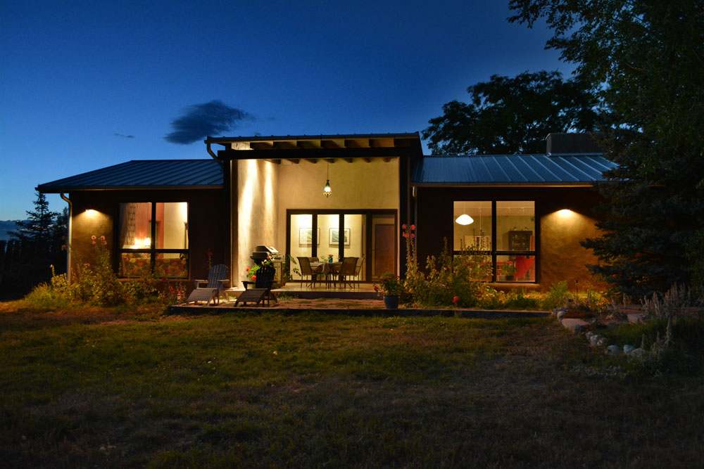 night view of passive solar house